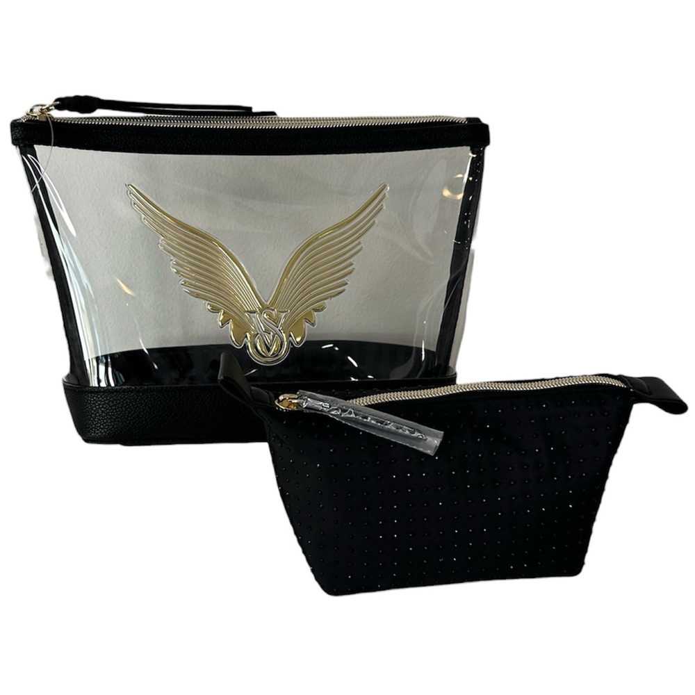 Victoria's Secret Make Up Cosmetic Bag Set Fashion Show Clear black Gold NWT